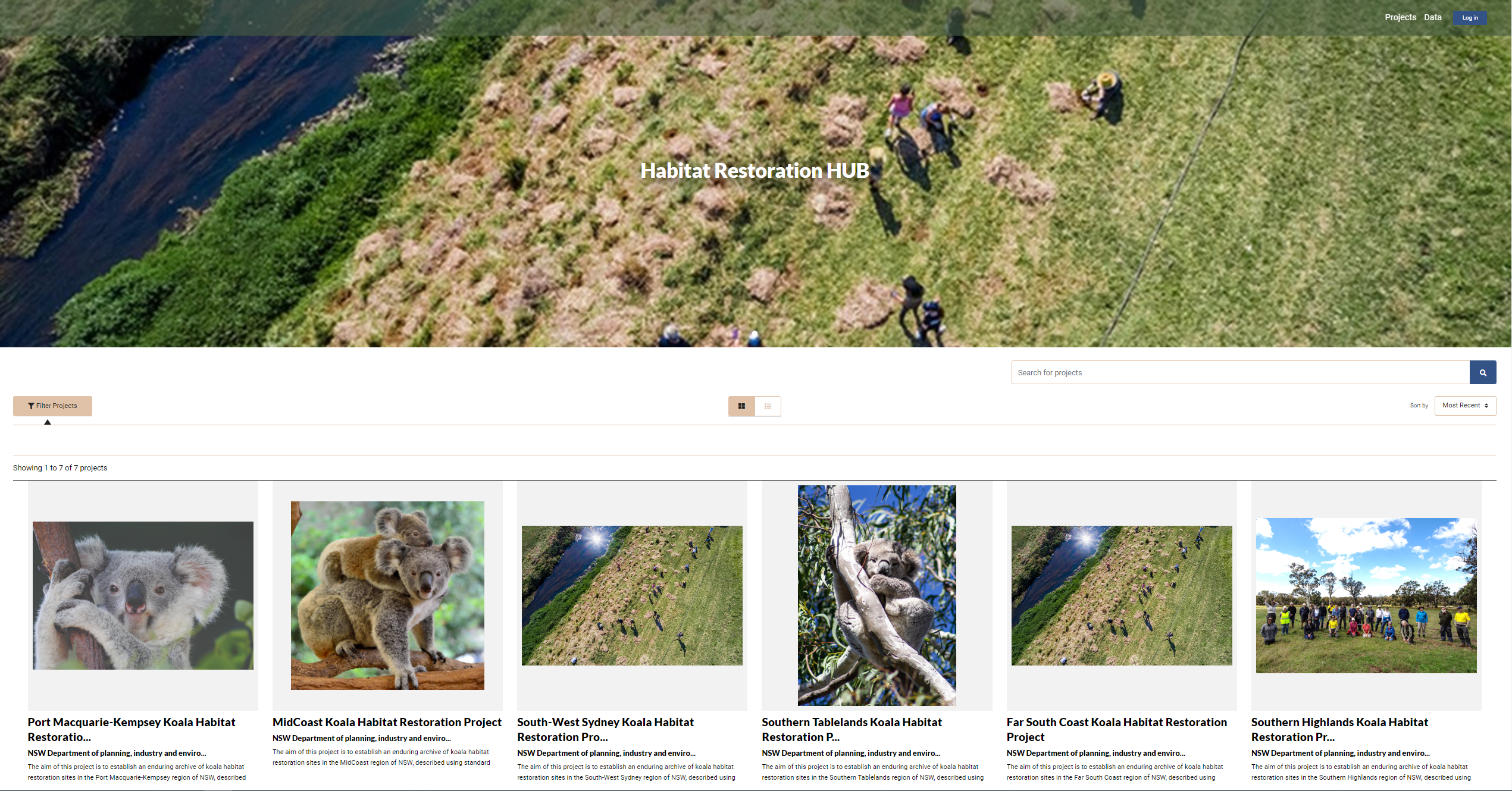 The Habitat Restoration HUB interface