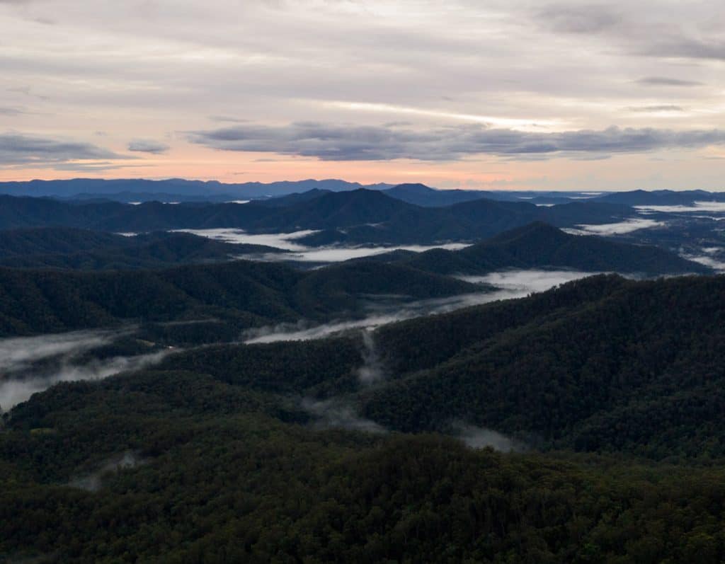 An Australian mountainous, forested landscape