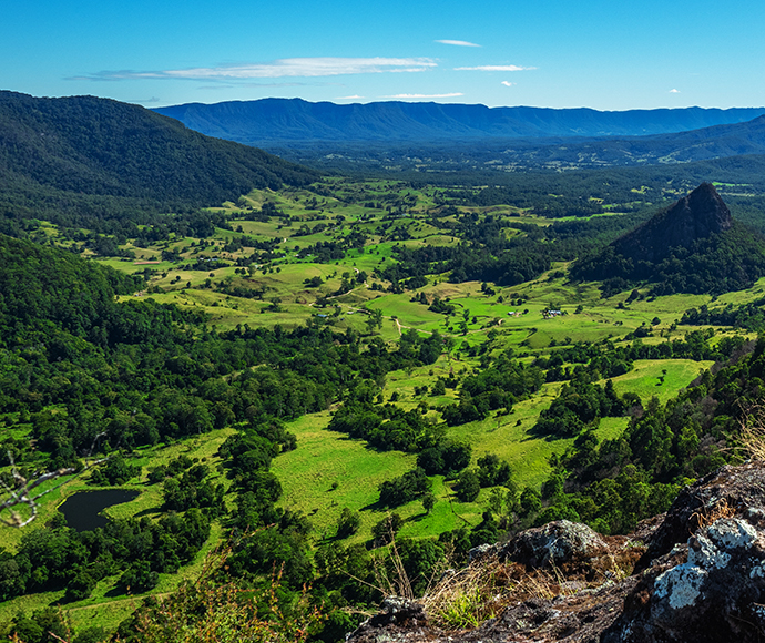 The proposed Tweed Byron Hinterland Walk (working title only) provides outstanding views of the Tweed Caldera of the Wollumbin/Mount Warning shield volcano.Wollumbin from Doon